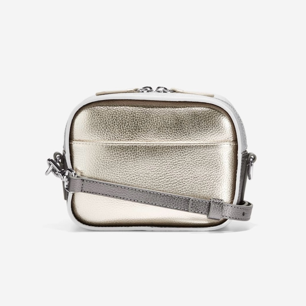 NWT COLE HAAN Grand Essentials Crossbody Camera Bag in Silver Gold - Picture 3 of 9
